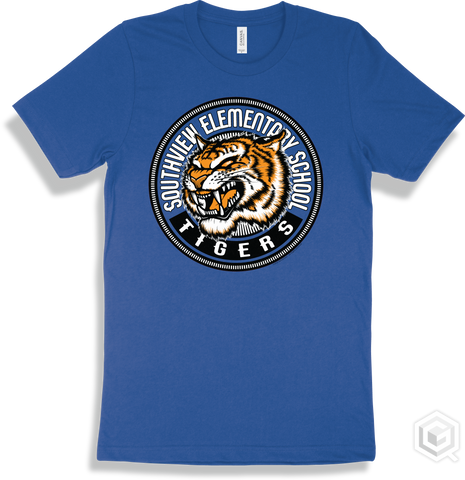 Southview Elementary School Tigers True Royal T-shirt - Mascot Circle Design