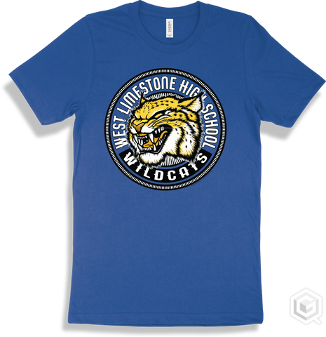 West Limestone High School Wildcats True Royal T-shirt - Mascot Circle Design