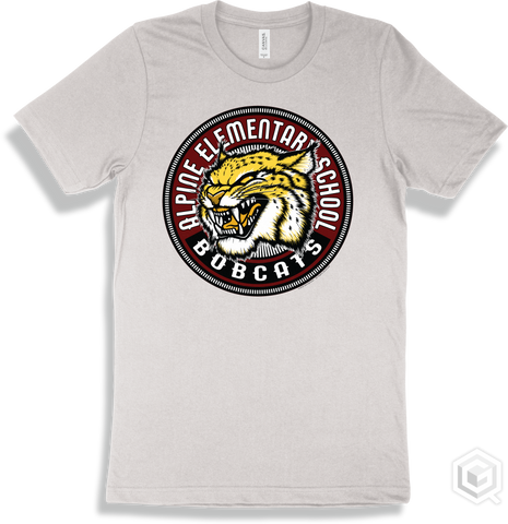 Alpine Elementary School Bobcats White T-shirt - Mascot Circle Design