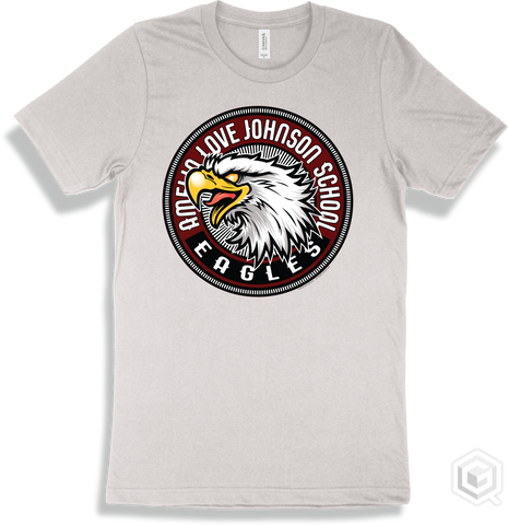 Amelia Love Johnson School Eagles White T-shirt - Mascot Circle Design