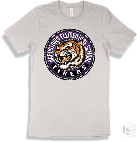 Bardstown Elementary School Tigers White T-shirt - Mascot Circle Design