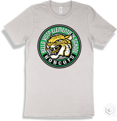Bella Vista Elementary School Bobcats White T-shirt - Mascot Circle Design