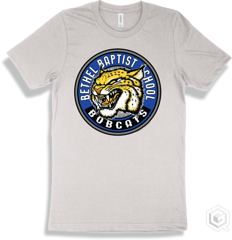 Bethel Baptist School Bobcats White T-shirt - Mascot Circle Design