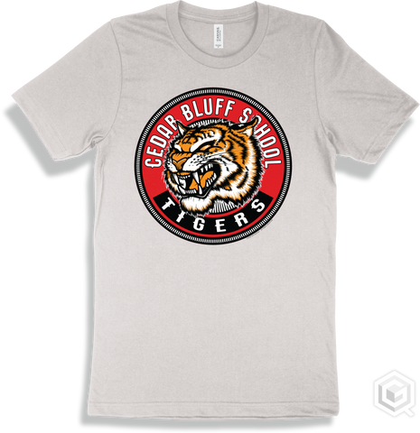Cedar Bluff School Tigers White T-shirt - Mascot Circle Design