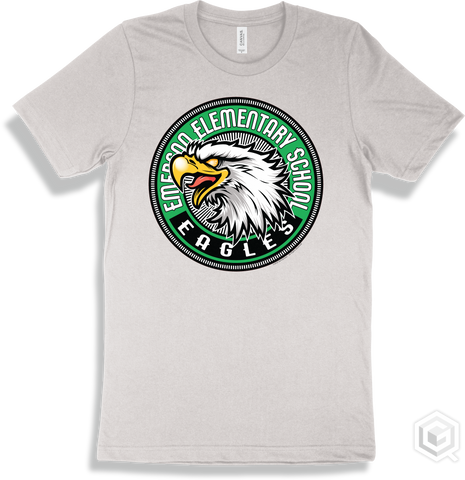 Emerson Elementary School Eagles White T-shirt - Mascot Circle Design