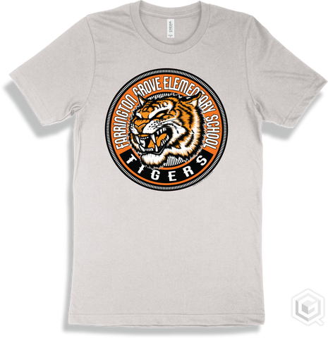 Farrington Grove Elementary School Tigers White T-shirt - Mascot Circle Design
