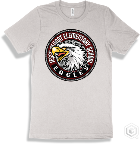 Jesse Stuart Elementary School Eagles White T-shirt - Mascot Circle Design