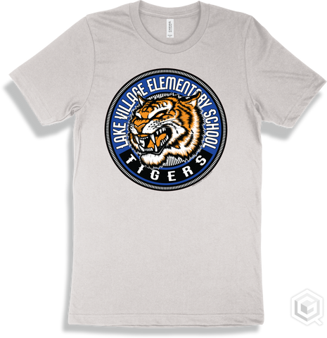 Lake Village Elementary School Tigers White T-shirt - Mascot Circle Design