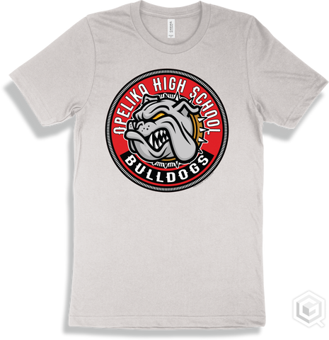 Opelika High School Bulldogs White T-shirt - Mascot Circle Design