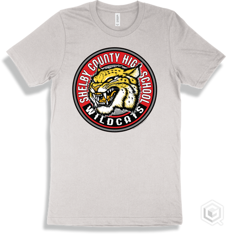 Shelby County High School Wildcats White T-shirt - Mascot Circle Design