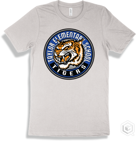 Taylor Elementary School Tigers White T-shirt - Mascot Circle Design