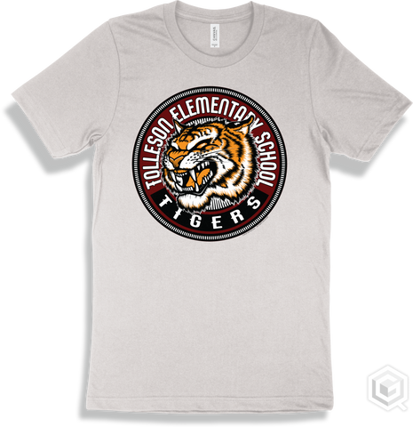 Tolleson Elementary School Tigers White T-shirt - Mascot Circle Design