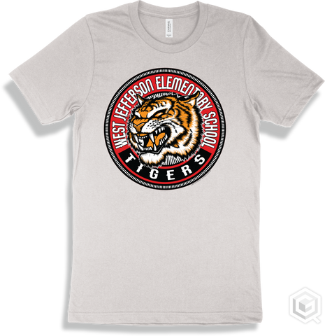 West Jefferson Elementary School Tigers White T-shirt - Mascot Circle Design