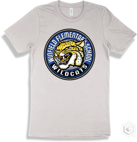 Winfield Elementary School Wildcats White T-shirt - Mascot Circle Design