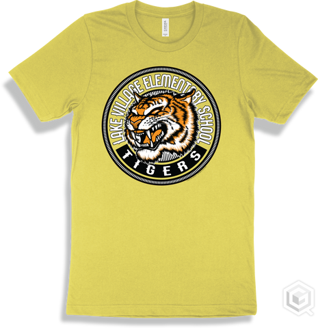Lake Village Elementary School Tigers Yellow T-shirt - Mascot Circle Design