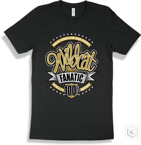 South Vermillion High School Wildcats Black T-shirt - Verified Certified Fanatic Design